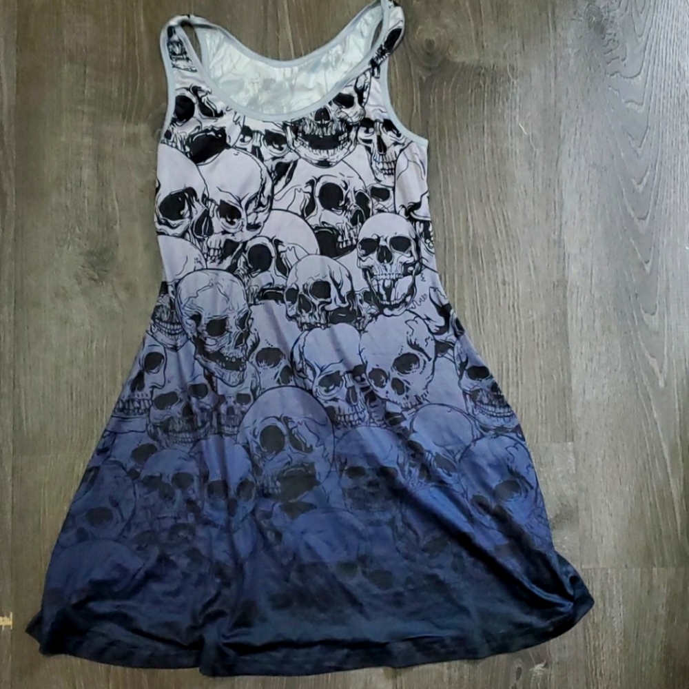 ☠3/25💀Skull ombre skater mini dress S